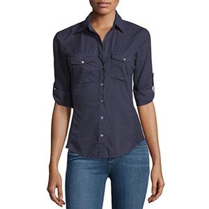 James Peres Contrast Panel Button Down. Navy. XL